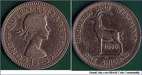 Rhodesia & Nyasaland 1956 1 Shilling.