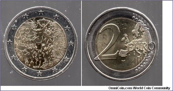 2e The 30th anniversary of the fall of the Berlin wall Mint Mark G=Karlsruhe