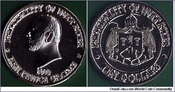Principality of Hutt River 2018 10 Dollars.

The very last coin type struck for the Principality of Hutt River, which ceased to exist in August 2020.

The only type struck under Prince Graeme (ruled 2017-20).

Mintage - 1,000 coins.