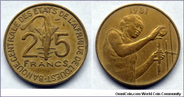 West African States 25 francs. 1981
