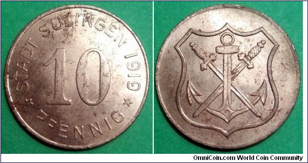 Notgeld City of Solingen 10 pfennig.
1919, Iron (I)