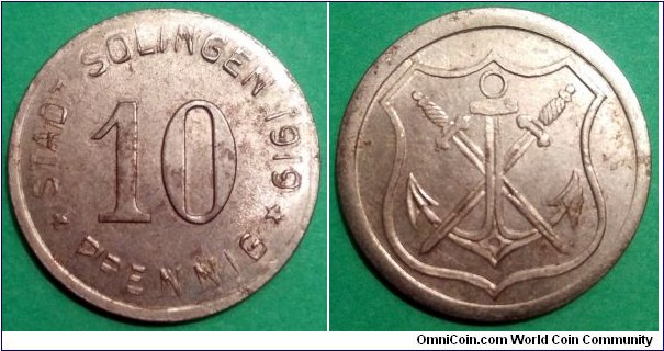 Notgeld City of Solingen 10 pfennig.
1919, Iron (II)