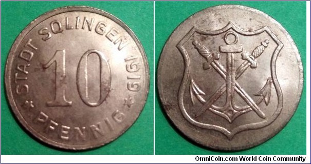 Notgeld City of Solingen 10 pfennig.
1919, Iron (III)