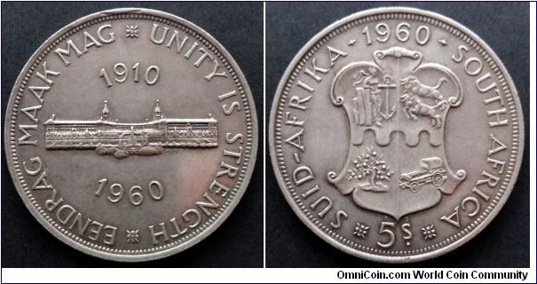 South Africa 5 shillings. 1960, 50th Anniversary of  the Union of South Africa. Ag 500. Weight; 28,28g.
