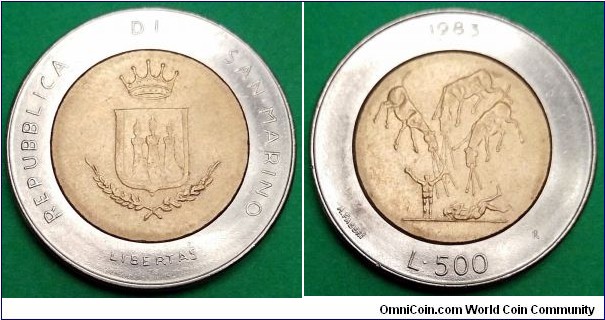 San Marino 500 lire.
1983, Threat of Nuclear War.