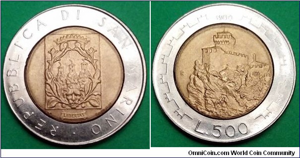 San Marino 500 lire.
1988, Fortifications (II)