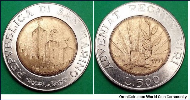San Marino 500 lire.
1993, ADVENIAT REGNUM VIRI (II)
