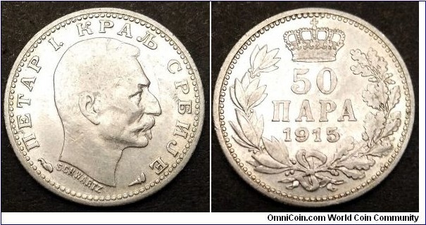 Serbia 50 para.
1915, King Peter I. Ag 835.