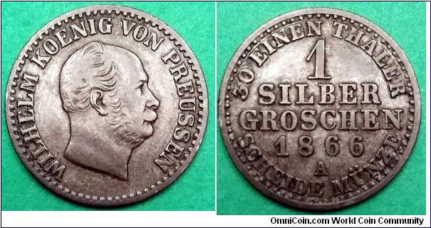 Kingdom of Prussia 1 silbergroschen. 1866 A. Ag 222.