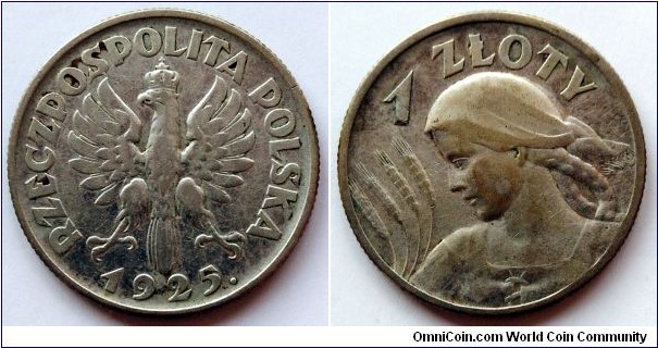 Poland 1 złoty.
1925, Ag 750. Weight; 5g. Mint London.