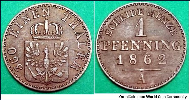 Kingdom of Prussia 1 pfennig. 1862 A
