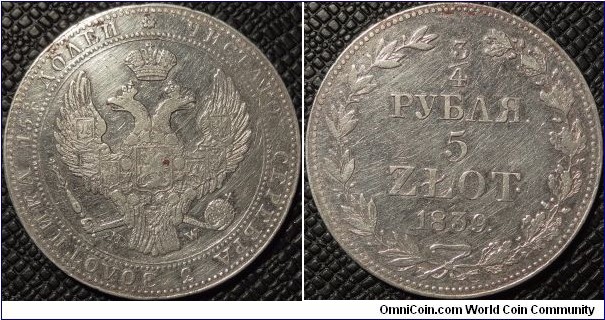 AR 3/4 Rouble or 5 Zlot 1839 MW