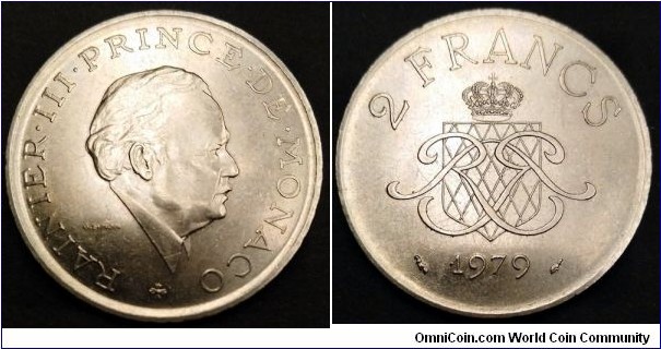Monaco 2 francs.
1979, Nickel. Mintage: 162.000 pieces.