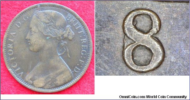 UK Penny. 1862 8 over 6. Freeman 39A. [09321]