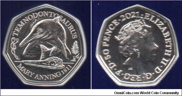 50p Temnodontsaurus Discovered by Mary Anning 1811