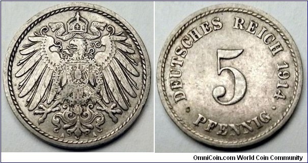 German Empire 5 pfennig. 1914 A - Berlin