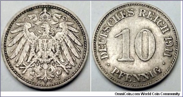 German Empire 10 pfennig. 1911 E - Muldenhütten