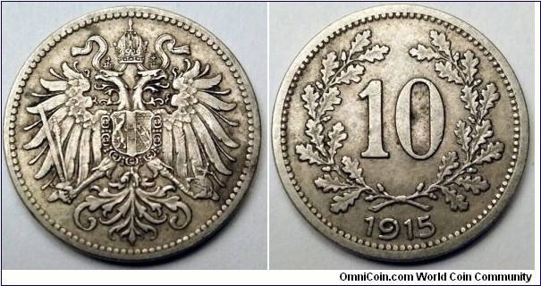 Austro-Hungarian Monarchy 10 heller.
1915. Austria