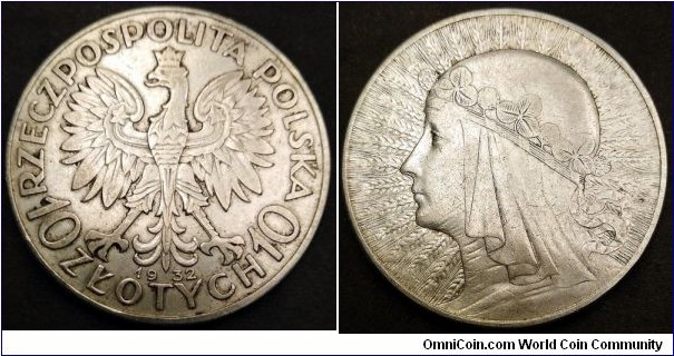 Poland 10 złotych.
1932, Ag 750. Mint London. III