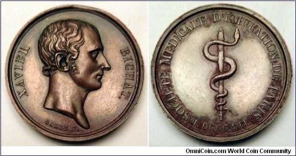 French medal commemorating Xavier Bichat (French anatomist and pathologist, known as the father of modern histology)