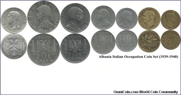 Albania Italian Occupation Coin Set (1939-1940)