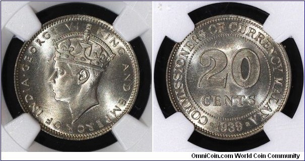 Malaya 20 cents Silver