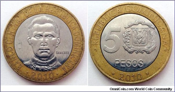 Dominican Republic 5 pesos. 2010
