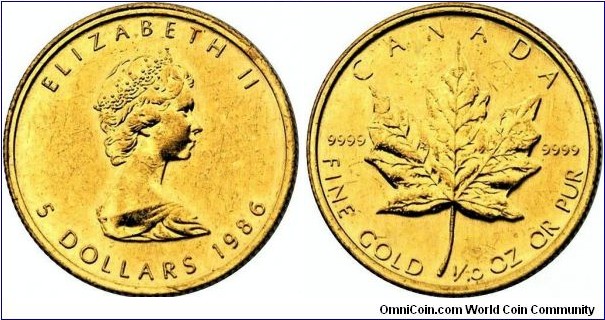 5 Dollars - 1/10 Oz. Gold bullion coinage.