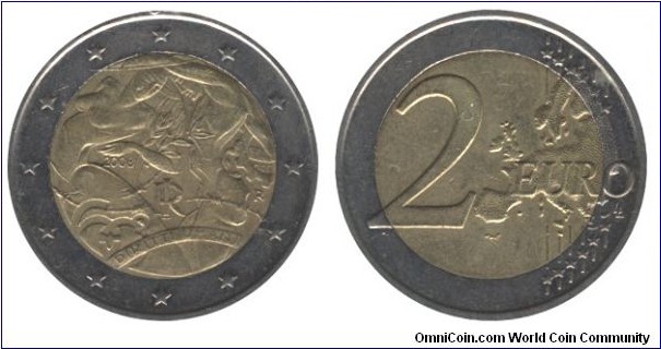 Italy, 2 euros, 2008, Cu-Ni-Ni-Brass, bi-metallic, 25.75mm, 8.5g, Declaration of Rights