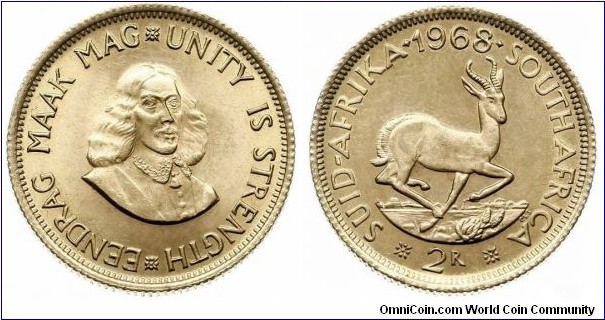 South Africa 2 Rand. 7,99g Gold 917.