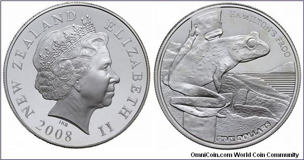 New Zealand 5 Dollars - Hamilton's Frog. Copper-nickel.