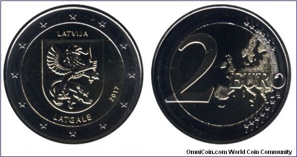 Latvia, 2 euros, 2017, Cu-Ni-Ni-Brass, bi-metallic, 25.75mm, 8.5g, Latgale.