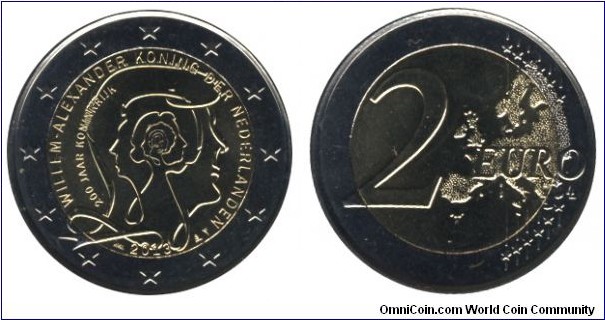 Netherlands, 2 euros, 2013, Cu-Ni-Ni-Brass, bi-metallic, 25.75mm, 8.5g, 200th Anniversary of the Kingdom of the Netherlands.