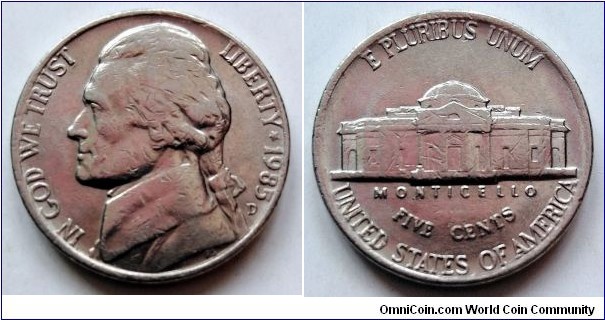 1985 D Jefferson nickel