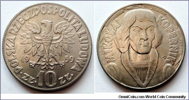 Poland 10 złotych.
1959, Mikołaj Kopernik (II)