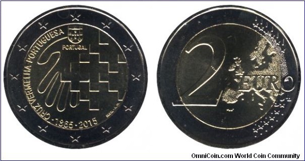 Portugal, 2 euros, 2015, Cu-Ni-Ni-Brass, bi-metallic, 25.75mm, 8.5g, 150 Years Portuguese Red Cross.