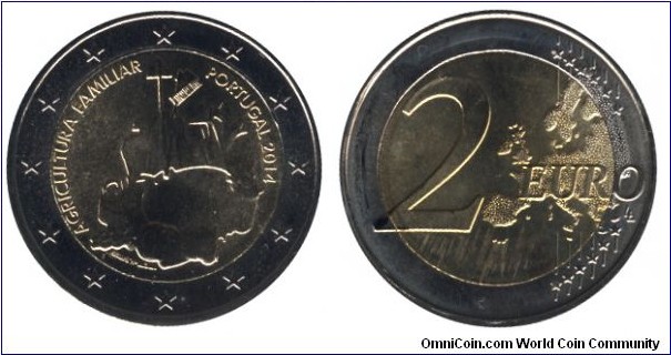 Portugal, 2 euros, 2014, Cu-Ni-Ni-Brass, bi-metallic, 25.75mm, 8.5g, International Year of Family Farming.