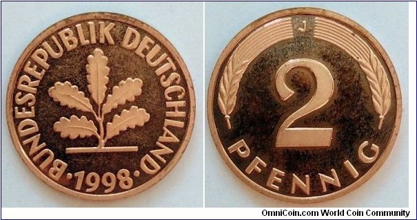 Germany 2 pfennig.
1998 J - Proof