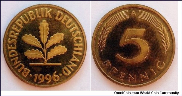 Germany 5 pfennig.
1996 A - Proof