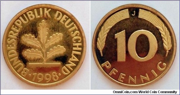 Germany 10 pfennig.
1998 J - Proof