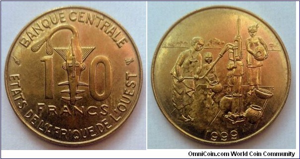 West African States 10 francs. 1999