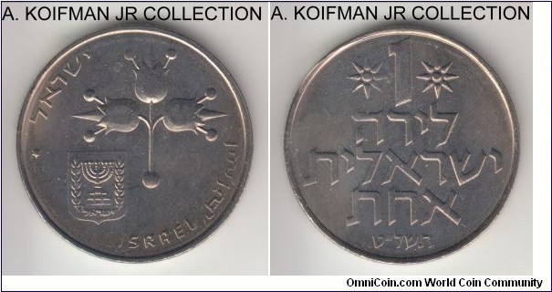 KM-47.2, 1979 Israel lira, Jerusalem mint; copper-nickel, plain edge; special commemorative issue with the Star of David, mintage 31,590 in mint sets (Krause, Numista and Sheqel) and 18,410 single coins (Sheqel), lightly toned uncirculated.