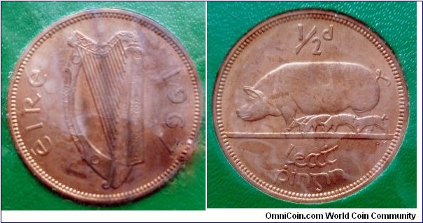 Ireland 1/2 penny from 1968 year set.