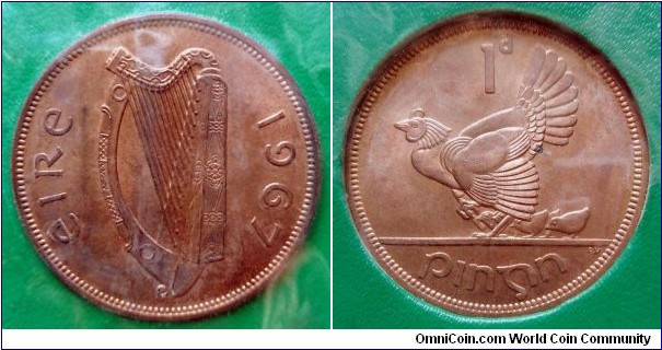 Ireland 1 penny from 1967 year set.