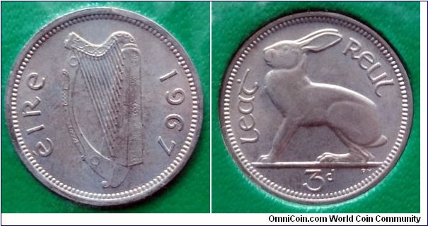 Ireland 3 pence from 1967 year set.