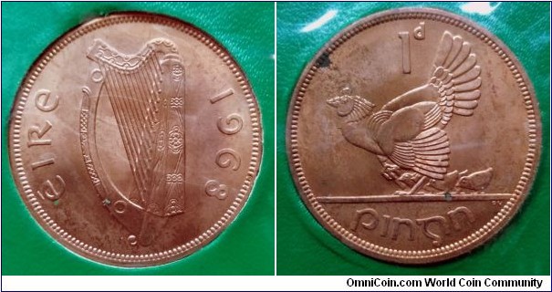 Ireland 1 penny from 1968 year set.