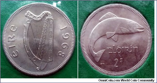 Ireland 2 shillings from 1968 year set.