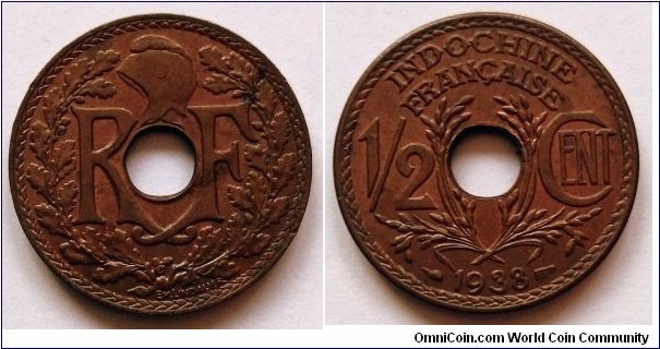 French Indochina 1/2 centime.
1938, Br.