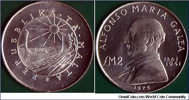 Malta 1975 2 Pounds.

Alfonso Maria Galea.