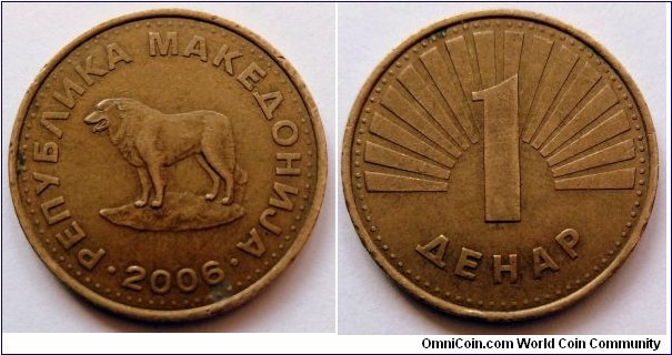 North Macedonia 1 denar. 2006, Nickel brass.
